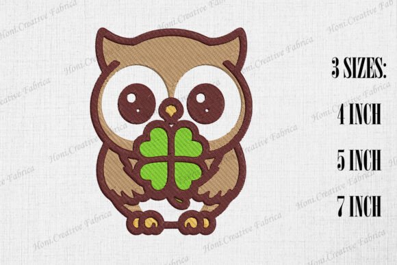 Cute Owl and Clover Embroidery Design