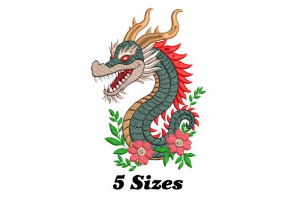 Dragon with Red Eyes and Flowers