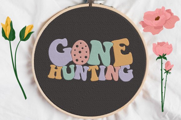 Gone Hunting Retro Groovy Text