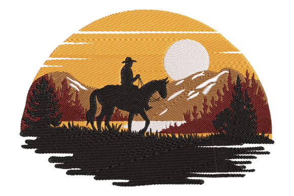 Horse Rider Sunset Embroidery Design